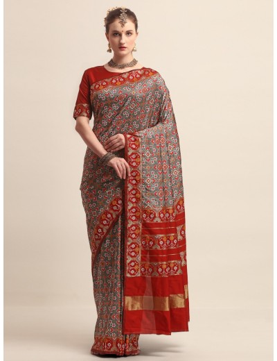 KAPAAHA Woven Dil Patola Saree (Grey)